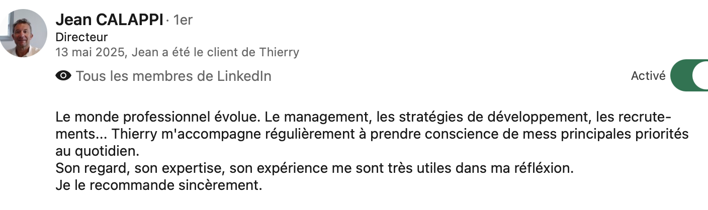 Recommandation LinkedIn de Jean Calappi, Directeur